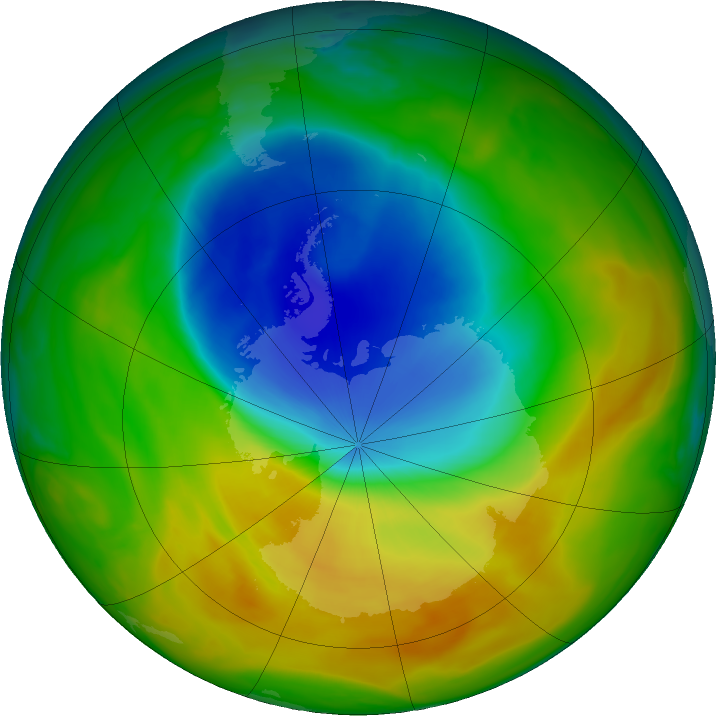 Antarctic ozone map for 28 October 2019